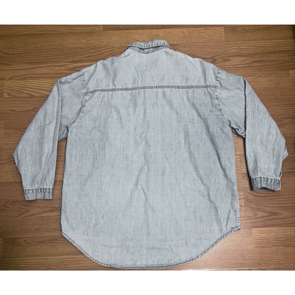 Vtg 90s SUTTINI Blue Denim Patchwork Shirt South Africa Button Up Long Sleeve L - Picture 2 of 11